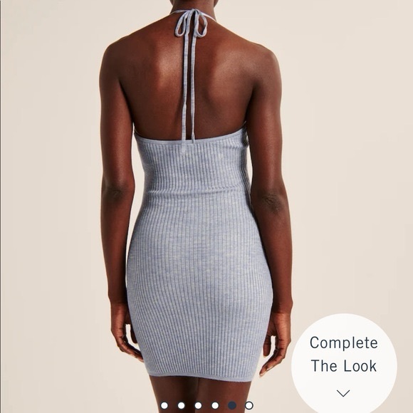 NWT* Abercrombie & Fitch Elevated Knit Halter Mini Dress - Blue Pattern - Picture 2 of 8